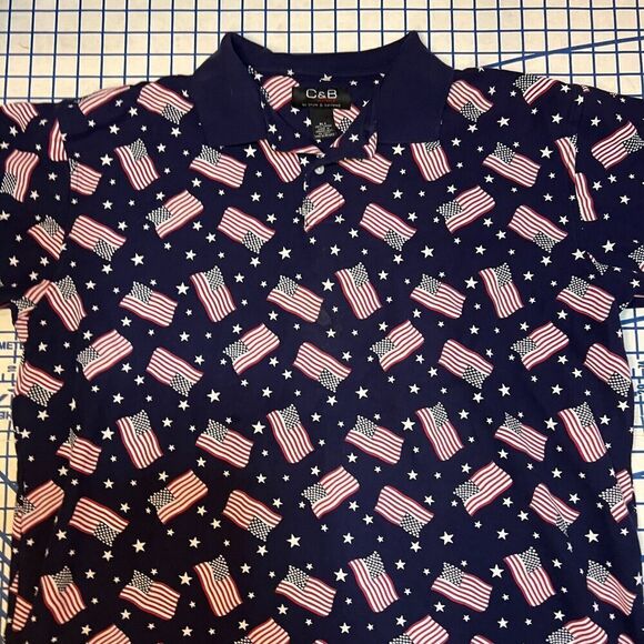 Croft and Borrow American Flg Print All Over Polo Shirt Size XLT Short Sleeve - Picture 7 of 8
